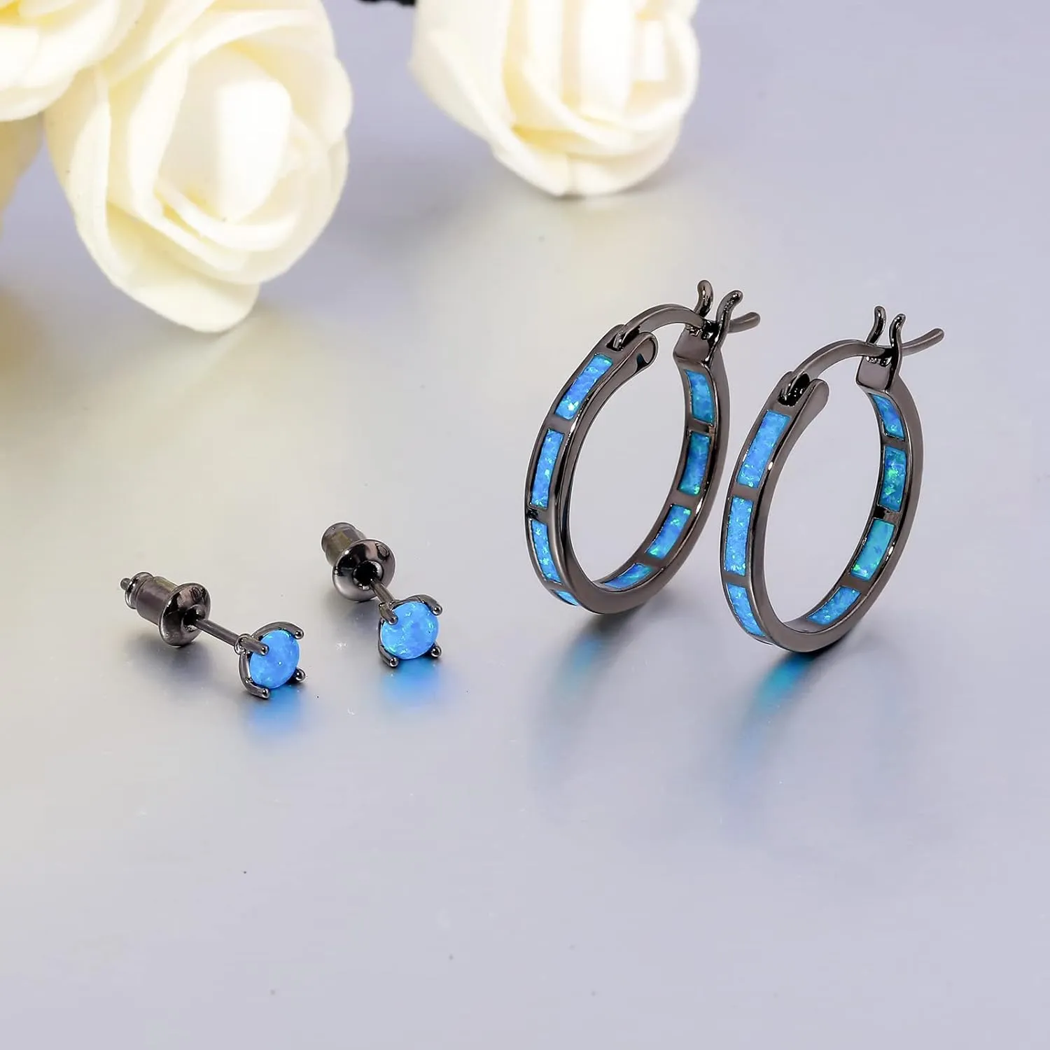 CiNily Sterling Silver/Rose Gold/Yellow Gold Plated Hoop Earrings 20mm,Multicolor Opal Small Hoop Earrings for Women Girls Hypoallergenic Jewelry for Sensitive Ears Gemstone Earrings