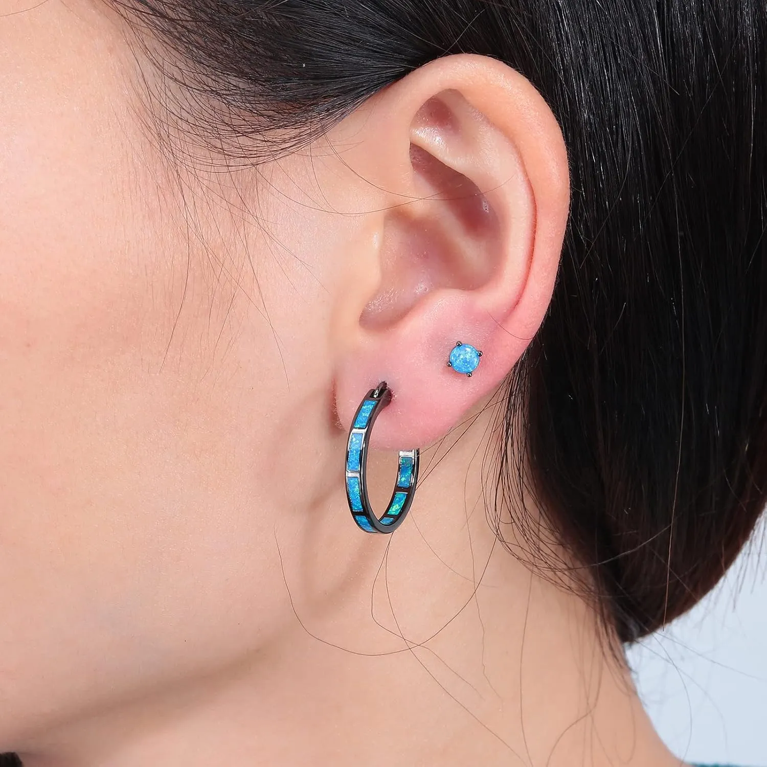 CiNily Sterling Silver/Rose Gold/Yellow Gold Plated Hoop Earrings 20mm,Multicolor Opal Small Hoop Earrings for Women Girls Hypoallergenic Jewelry for Sensitive Ears Gemstone Earrings