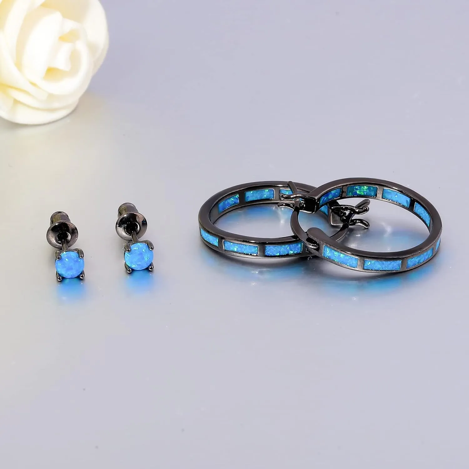 CiNily Sterling Silver/Rose Gold/Yellow Gold Plated Hoop Earrings 20mm,Multicolor Opal Small Hoop Earrings for Women Girls Hypoallergenic Jewelry for Sensitive Ears Gemstone Earrings