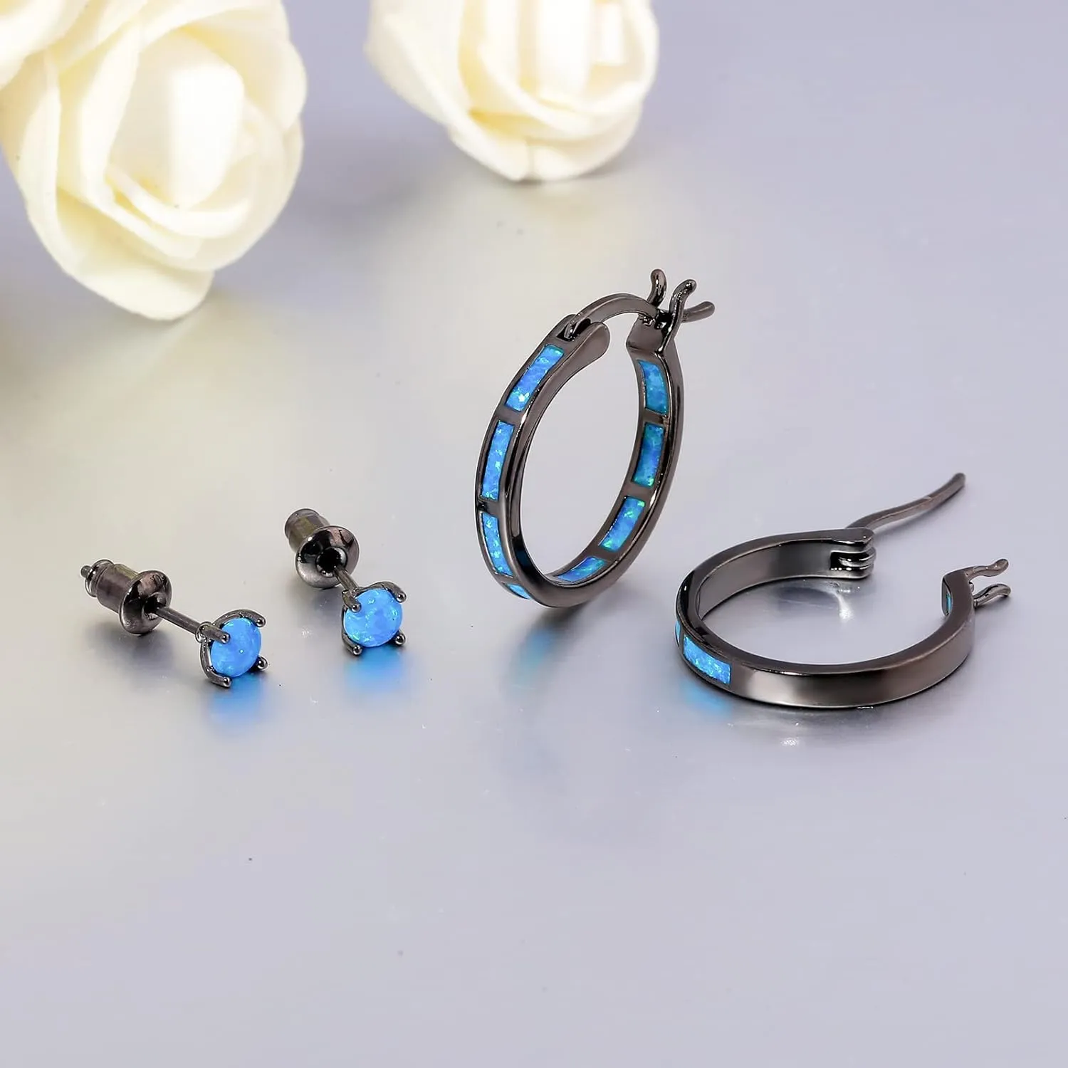 CiNily Sterling Silver/Rose Gold/Yellow Gold Plated Hoop Earrings 20mm,Multicolor Opal Small Hoop Earrings for Women Girls Hypoallergenic Jewelry for Sensitive Ears Gemstone Earrings