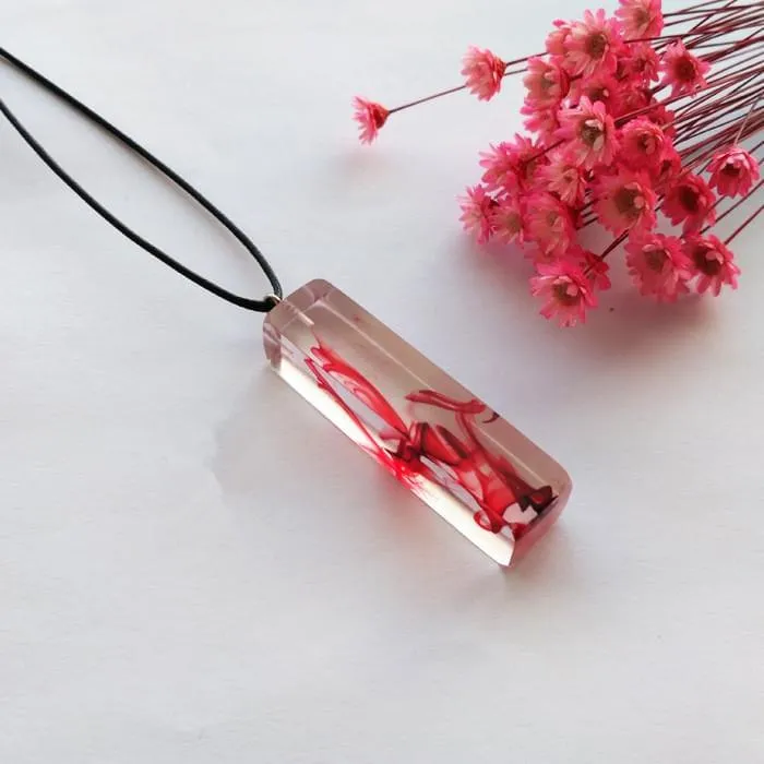 Clear Resin Ink Painted Pendant - Red