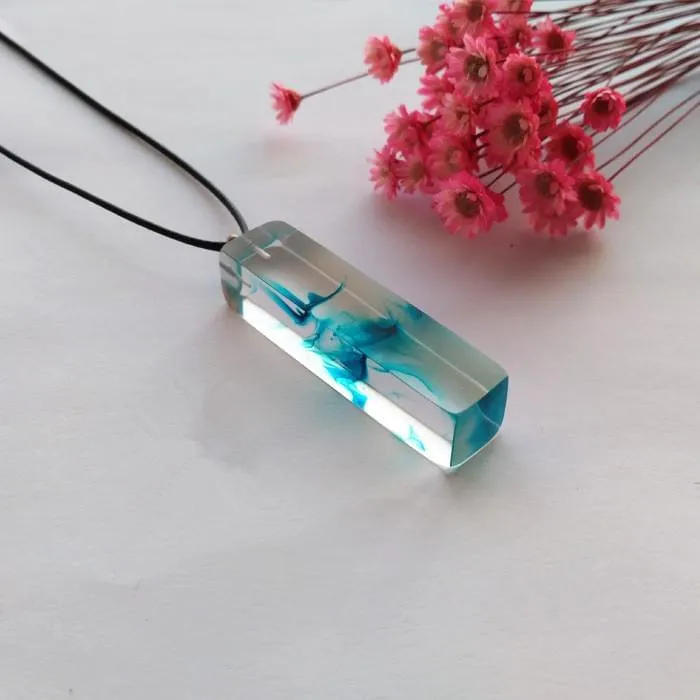 Clear Resin Ink Painted Pendant - Sky Blue