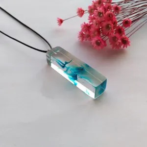 Clear Resin Ink Painted Pendant - Sky Blue