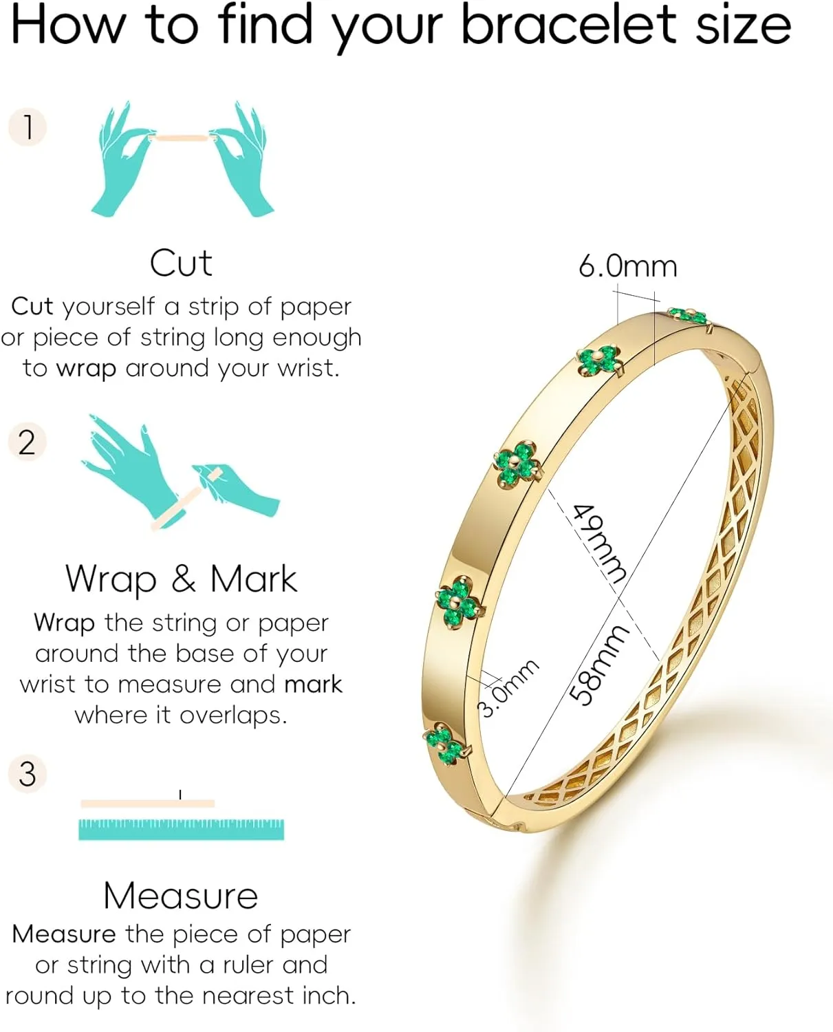 Clover Emerald/Moissanite Bracelets for Women Gifts | Premium Emerald and Moissanite (D Clolor VVS1 Clarity 3EX Cut) | S925 Sterling Silver Plated 18K Gold Stackable Non Tarnish