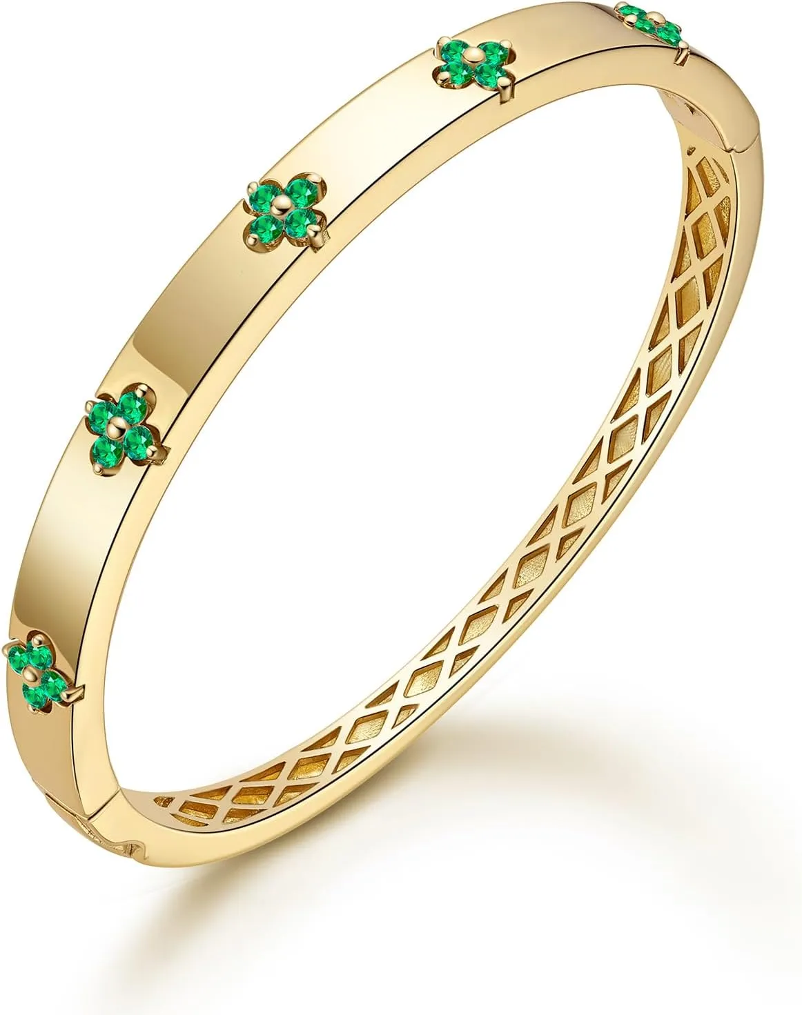 Clover Emerald/Moissanite Bracelets for Women Gifts | Premium Emerald and Moissanite (D Clolor VVS1 Clarity 3EX Cut) | S925 Sterling Silver Plated 18K Gold Stackable Non Tarnish