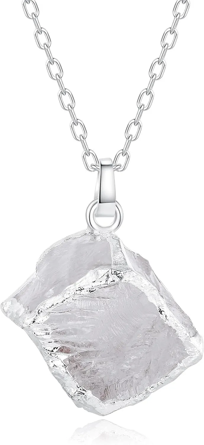COAI Raw Crystal Necklace for Women, Amethsty Necklace/Clear Quartz Necklace/Agate Necklace/Obsidian Necklace