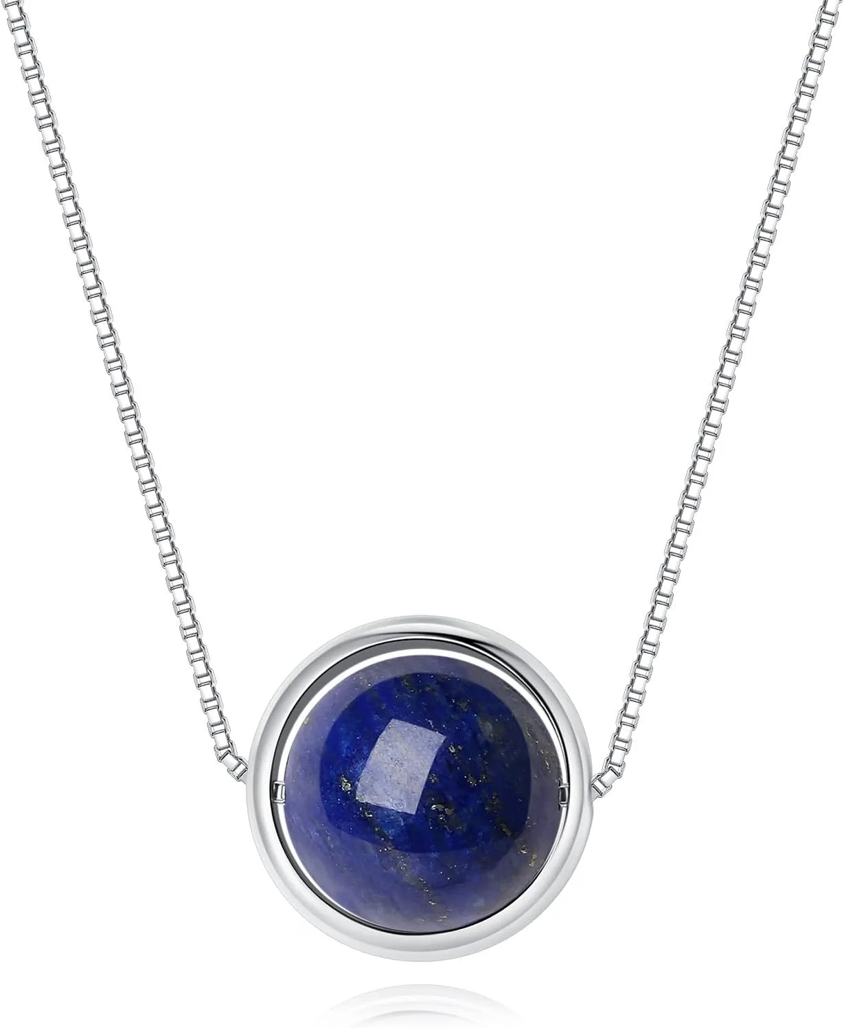 COAI Sterling Silver Necklace - Simple Bead Crystal Necklace with Moonstone, Lapis Lazuli or Malachite Stones