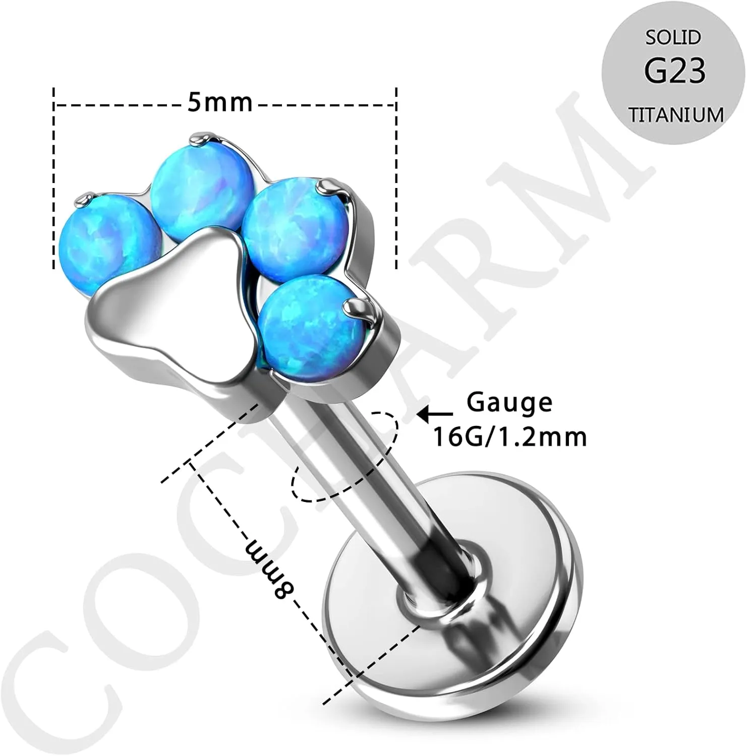 COCHARM G23 Titanium Cartilage Earring Stud for Helix 16g Flat Back Dog Paw Cartilage Piercing Jewelry Front Top Screw Helix Tragus Earrings