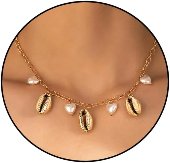 Cowrie Shell Pearl Choker Necklace for Women Gold Boho Starfish Shell Pendant Necklace Beach Seashell Necklaces for Women Jewelry