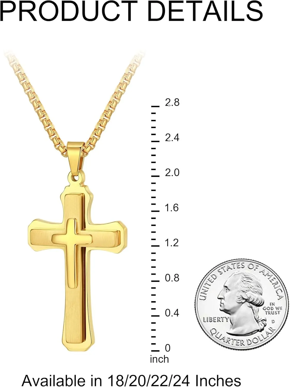 Cross Necklace for Men, Silver Gold Stainless Steel Mens Cross Chain, Cubic Zirconia Cross Pendant Necklaces Jewelry Gift Box Chain