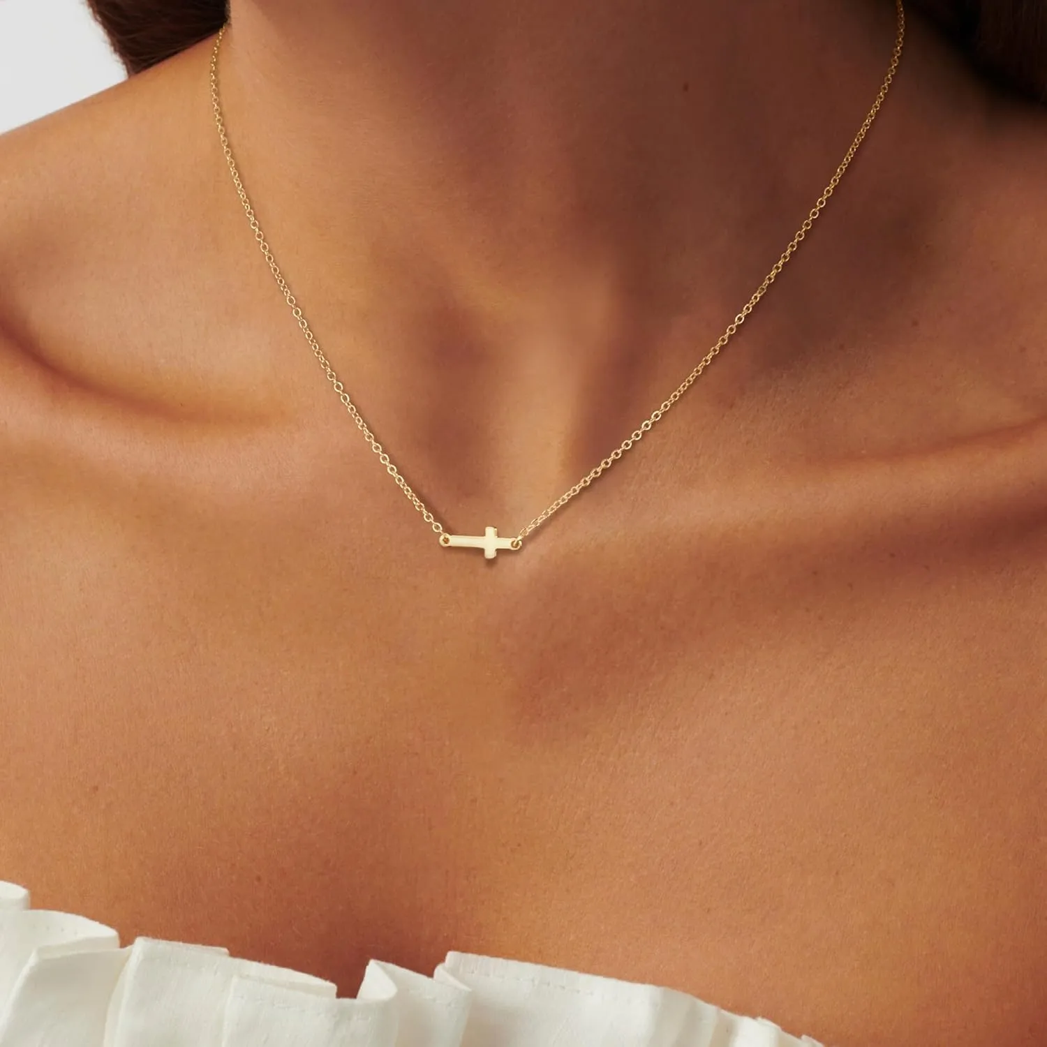 Cross Necklace for Women, 14K Gold/Silver Layered Cross Necklaces Dainty Cubic Zirconia Cross Necklaces Sideways Pearl Cross Choker Necklace for Women Trendy Necklace for Women Jewelry Gift