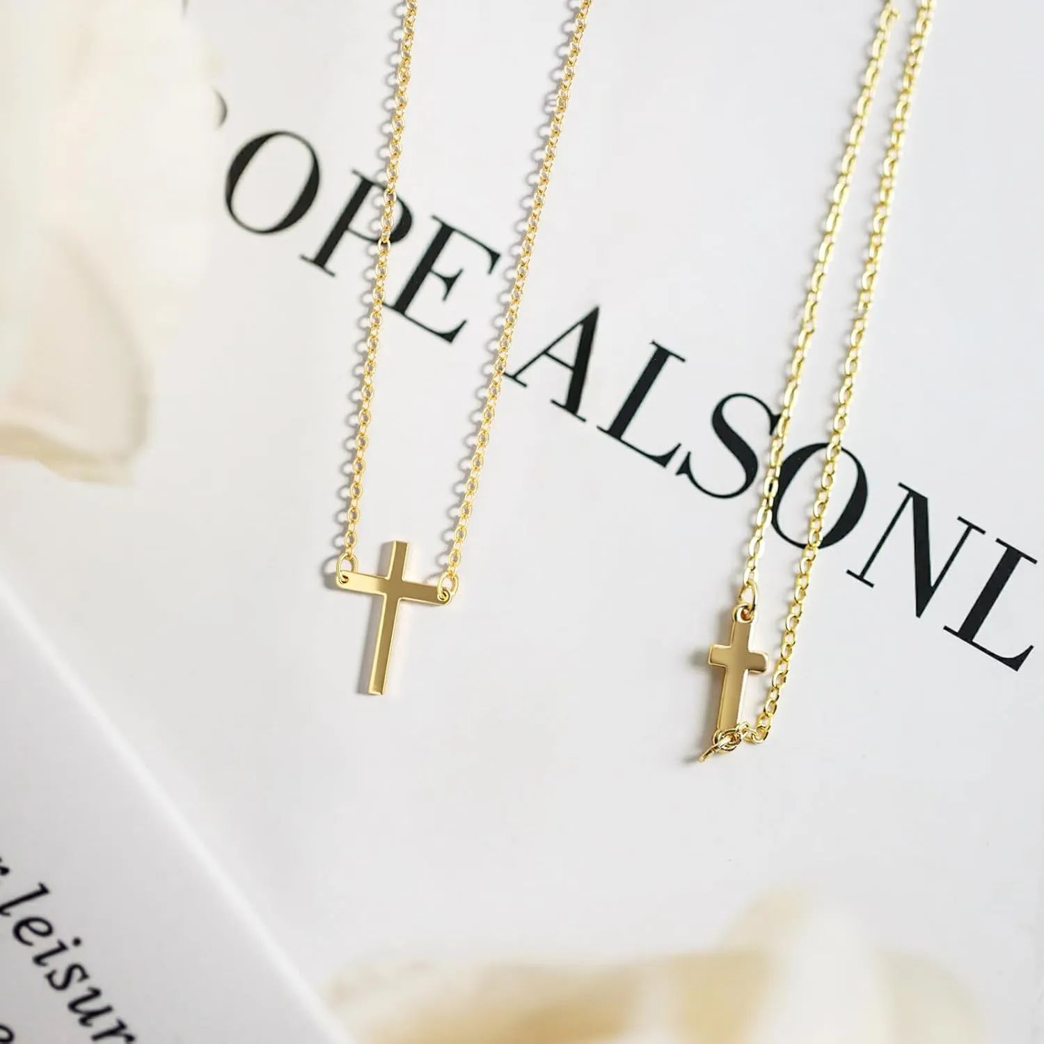 Cross Necklace for Women, 14K Gold/Silver Layered Cross Necklaces Dainty Cubic Zirconia Cross Necklaces Sideways Pearl Cross Choker Necklace for Women Trendy Necklace for Women Jewelry Gift