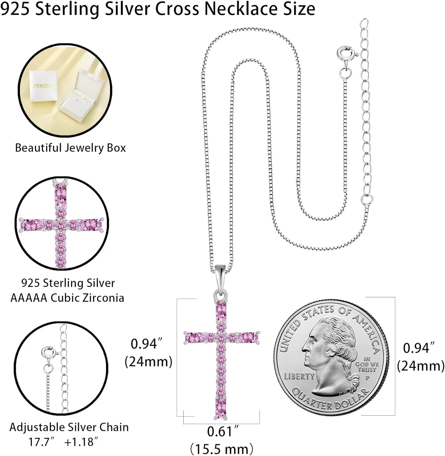Cross Necklace for Women 925 Sterling Silver Faith Necklaces Cubic Zirconia Pendant Dainty Jewelry for Women