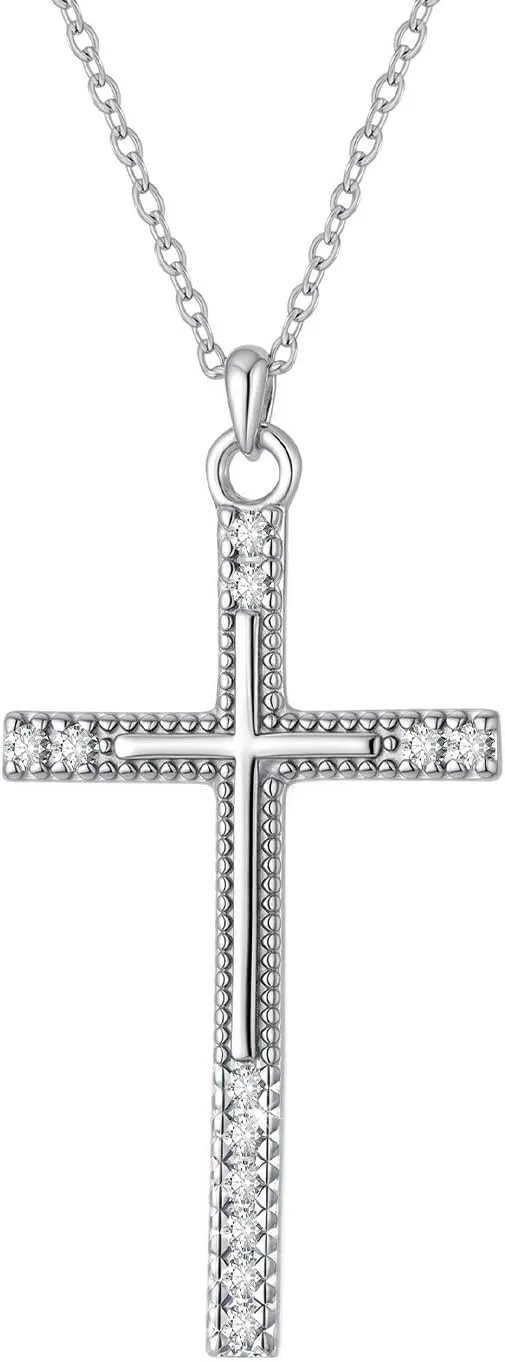 Cross Necklace for Women Men 925 Sterling Silver Cross Necklaces 12 Stone 6A CZ 18K Gold Plated Necklaces for Festival, Vacation or Holiday Anniversary Birthday Christian Gifts for Her Him