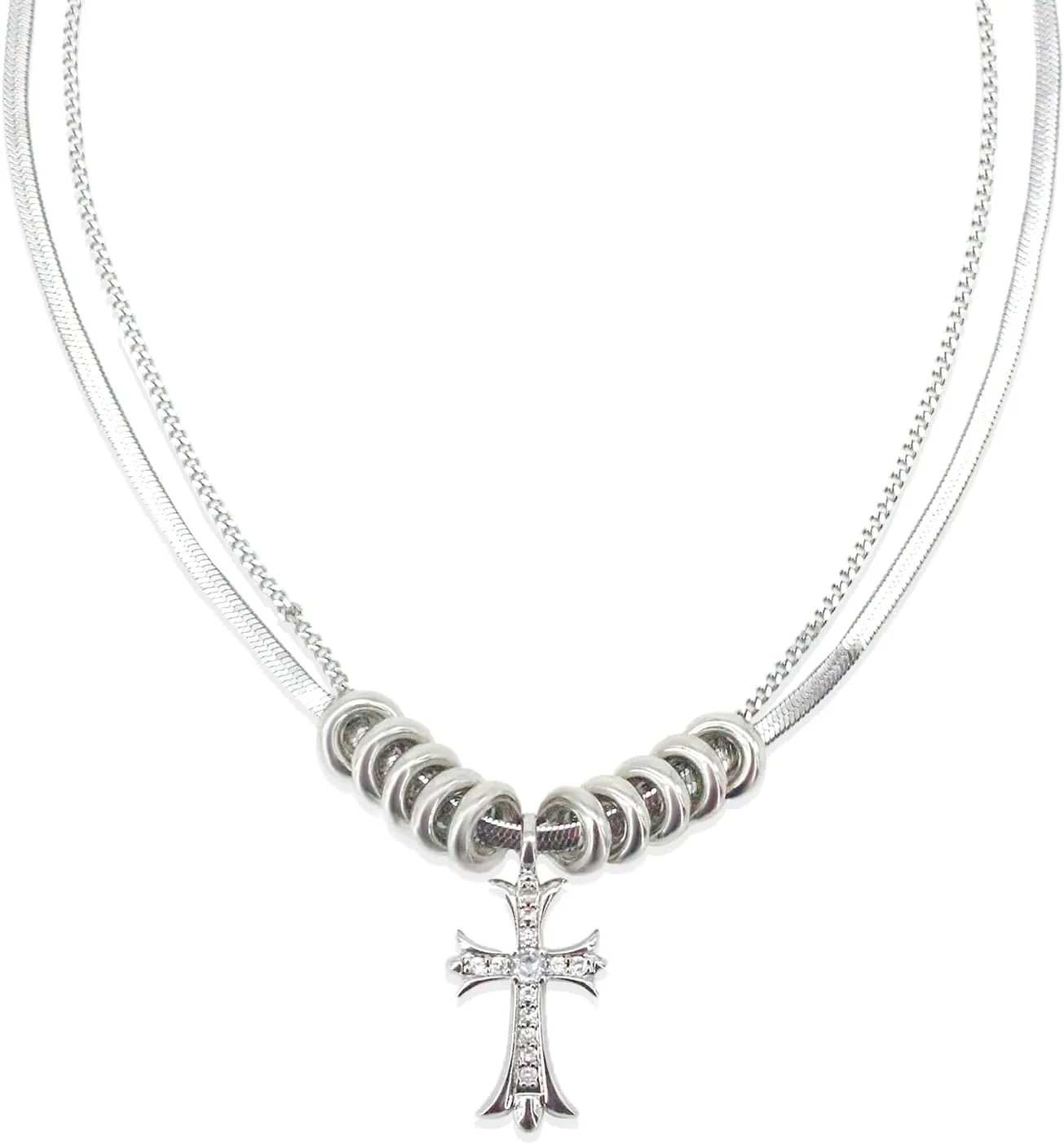Cross Necklace for Women, Silver Cubic Zirconia Cross Pendant Necklace, Dainty Cross Faith Necklaces Jewelry