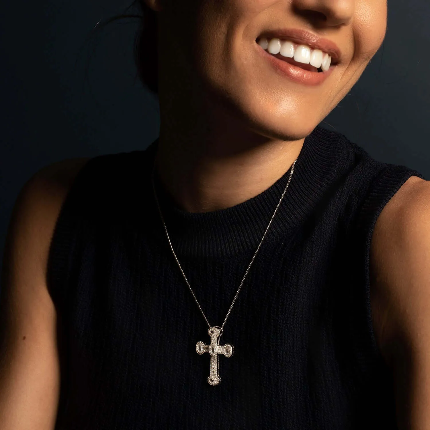 CROSS PENDANT - SILVER, CRYSTALS AND ZIRCONIA