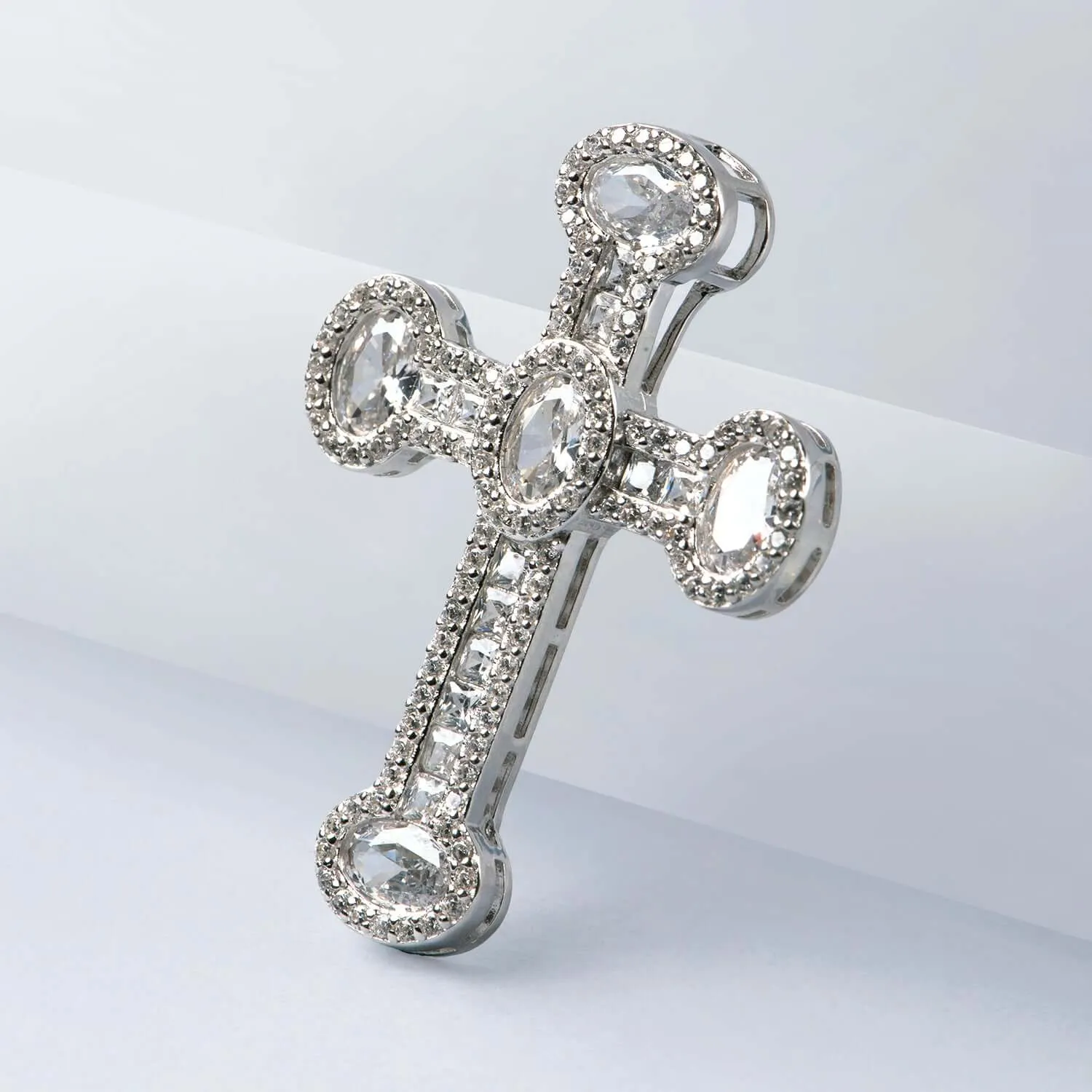 CROSS PENDANT - SILVER, CRYSTALS AND ZIRCONIA