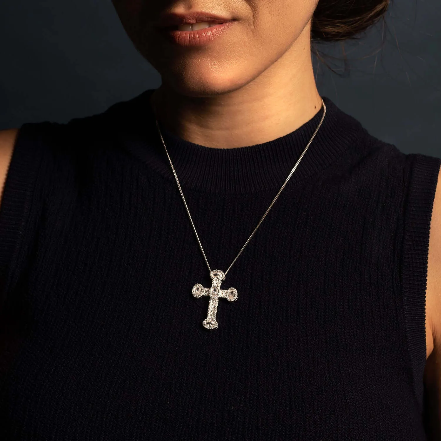 CROSS PENDANT - SILVER, CRYSTALS AND ZIRCONIA