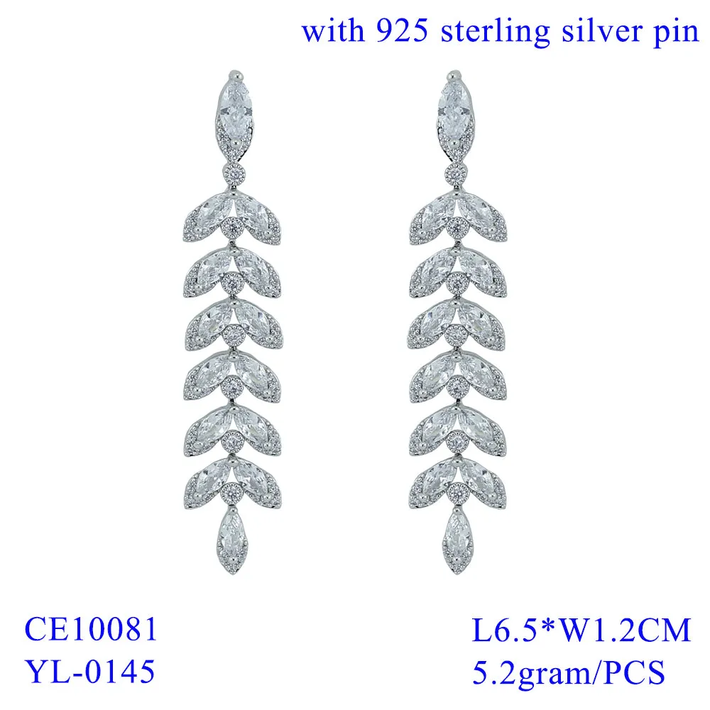 Cubic Zirconia Drop Dangle Bridal Wedding Leaf Earring CE10081