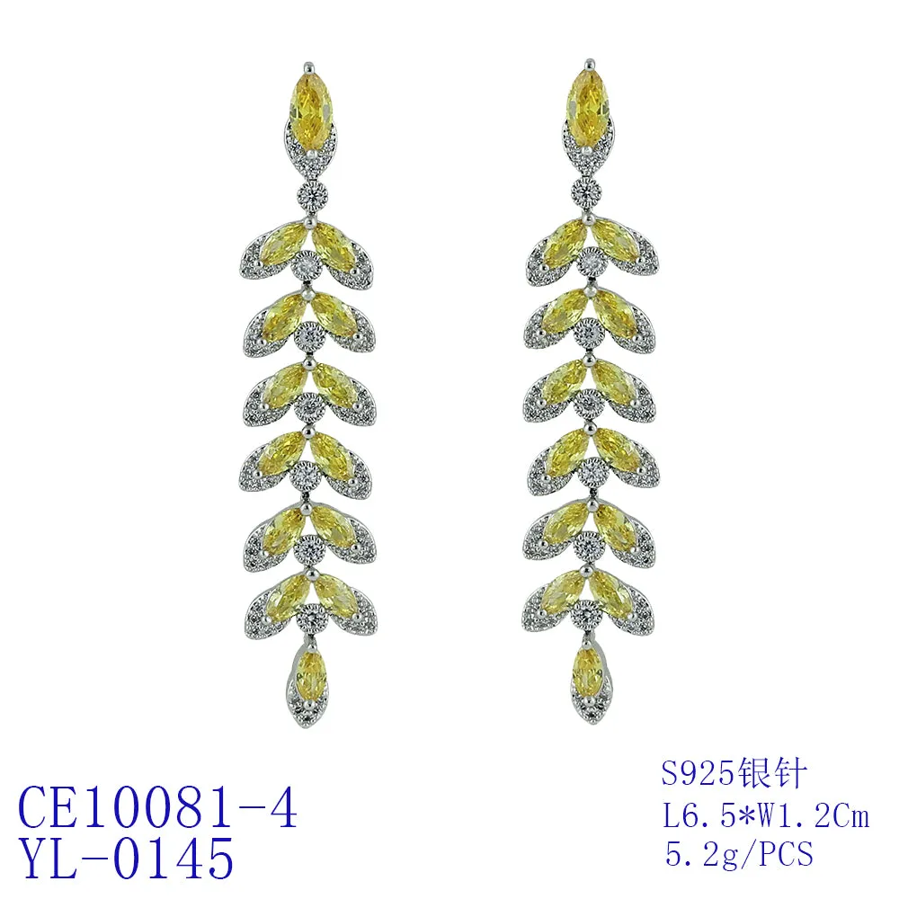 Cubic Zirconia Drop Dangle Bridal Wedding Leaf Earring CE10081