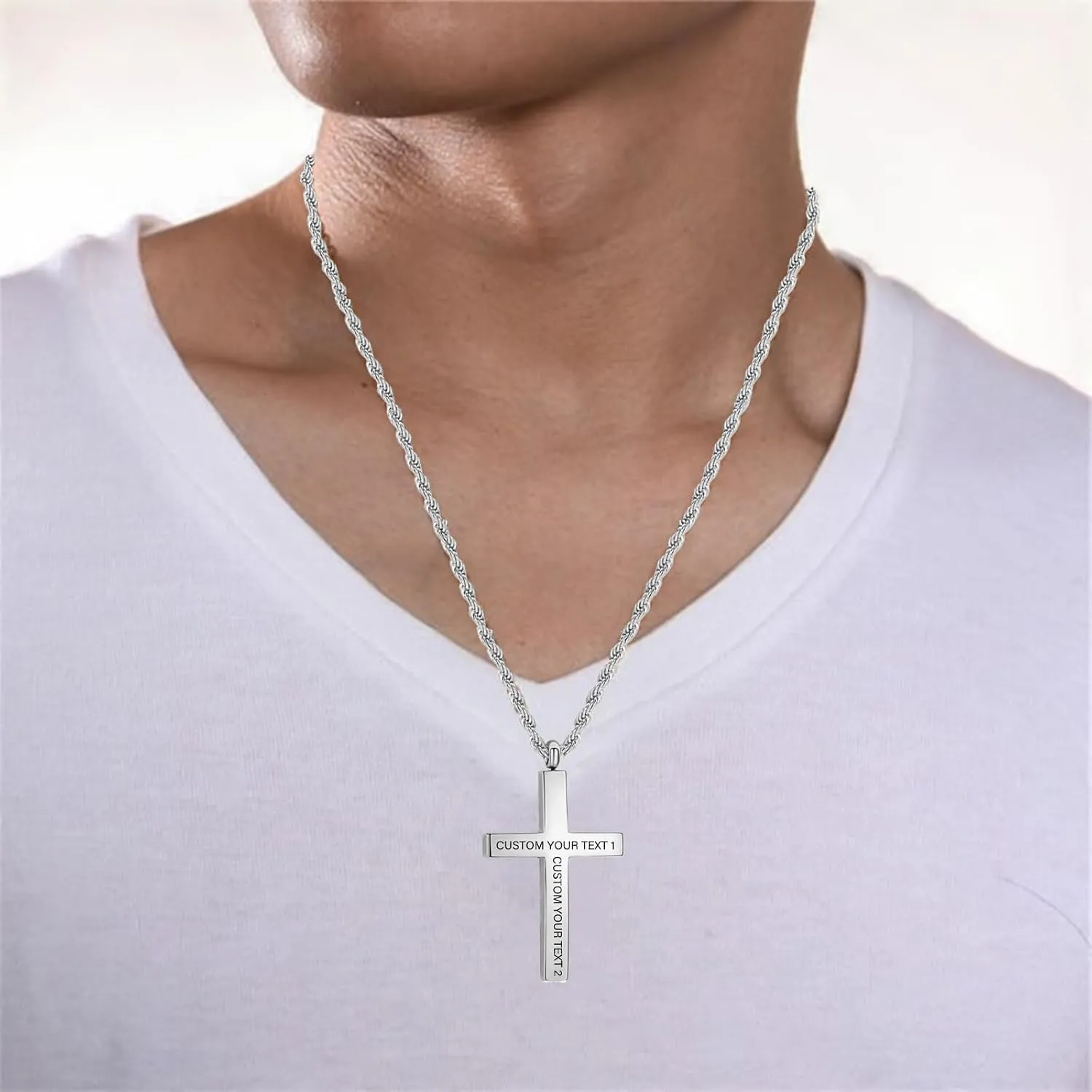 Custom Cross Necklace for Men 925 Sterling Silver or 9K 10K 14K 18K 24K Gold Cross Pendant Necklace Men's Personalized Name Cross Necklaces Birthday Valentines Customized Jewelry for Men