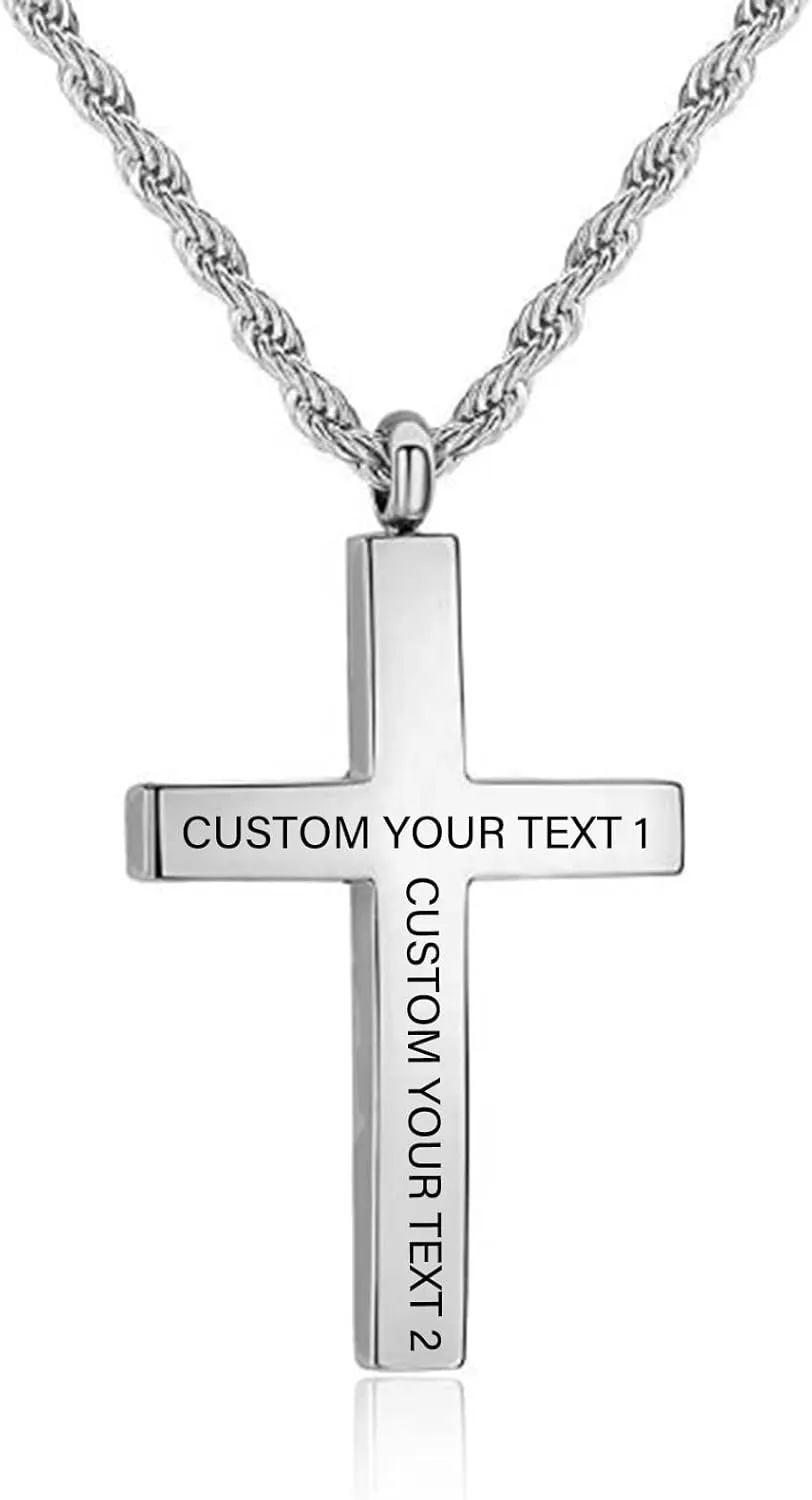 Custom Cross Necklace for Men 925 Sterling Silver or 9K 10K 14K 18K 24K Gold Cross Pendant Necklace Men's Personalized Name Cross Necklaces Birthday Valentines Customized Jewelry for Men
