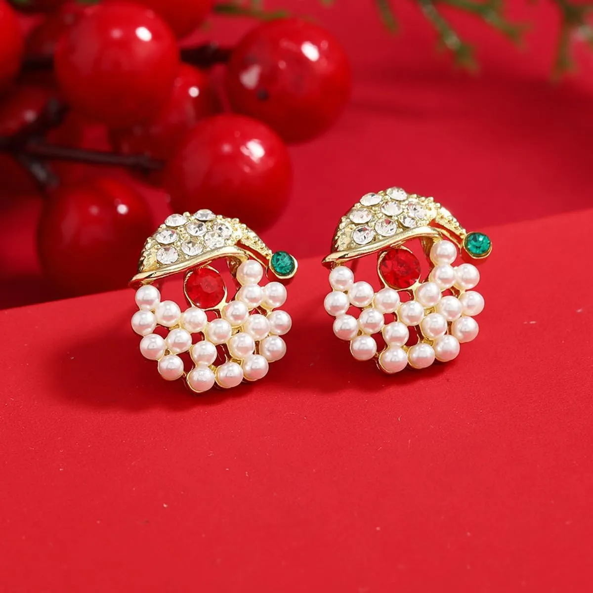 Cute Christmas Hat Stud Earrings Pearl Christmas Stud Earrings Christmas Accessories for Women Holiday Stud Earrings Christmas Jewelry Gift