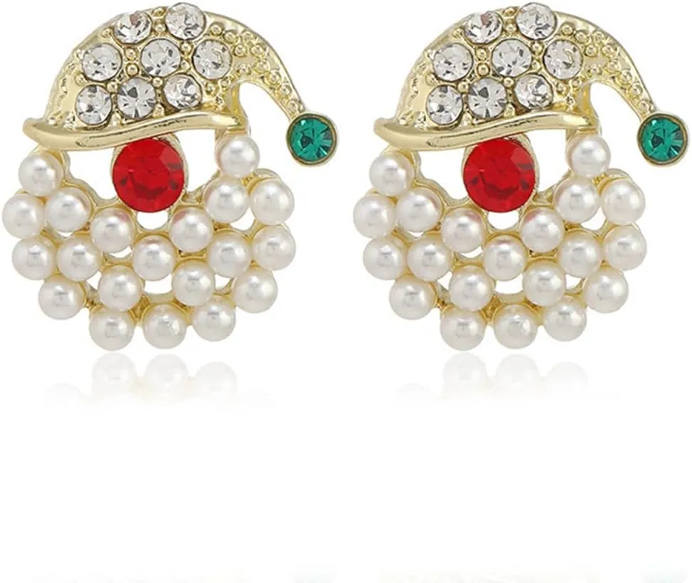 Cute Christmas Hat Stud Earrings Pearl Christmas Stud Earrings Christmas Accessories for Women Holiday Stud Earrings Christmas Jewelry Gift