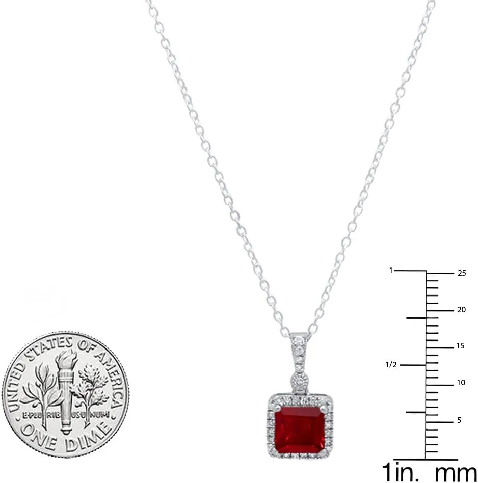 Dazzlingrock Collection 7mm Princess Lab Created Gemstone & Round Diamond Womens Halo Pendant, 14K Solid White Gold
