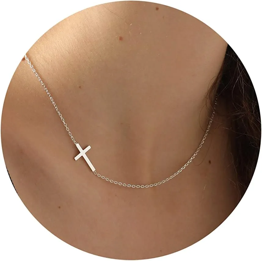 DEARMAY Dainty Cross Necklace for Women, Dainty 14k Gold Filled/Silver Cross Necklaces Simple Layered Small Cross Choker Necklace Thin Chain Necklaces Aesthetic Jewelry for Women Gift
