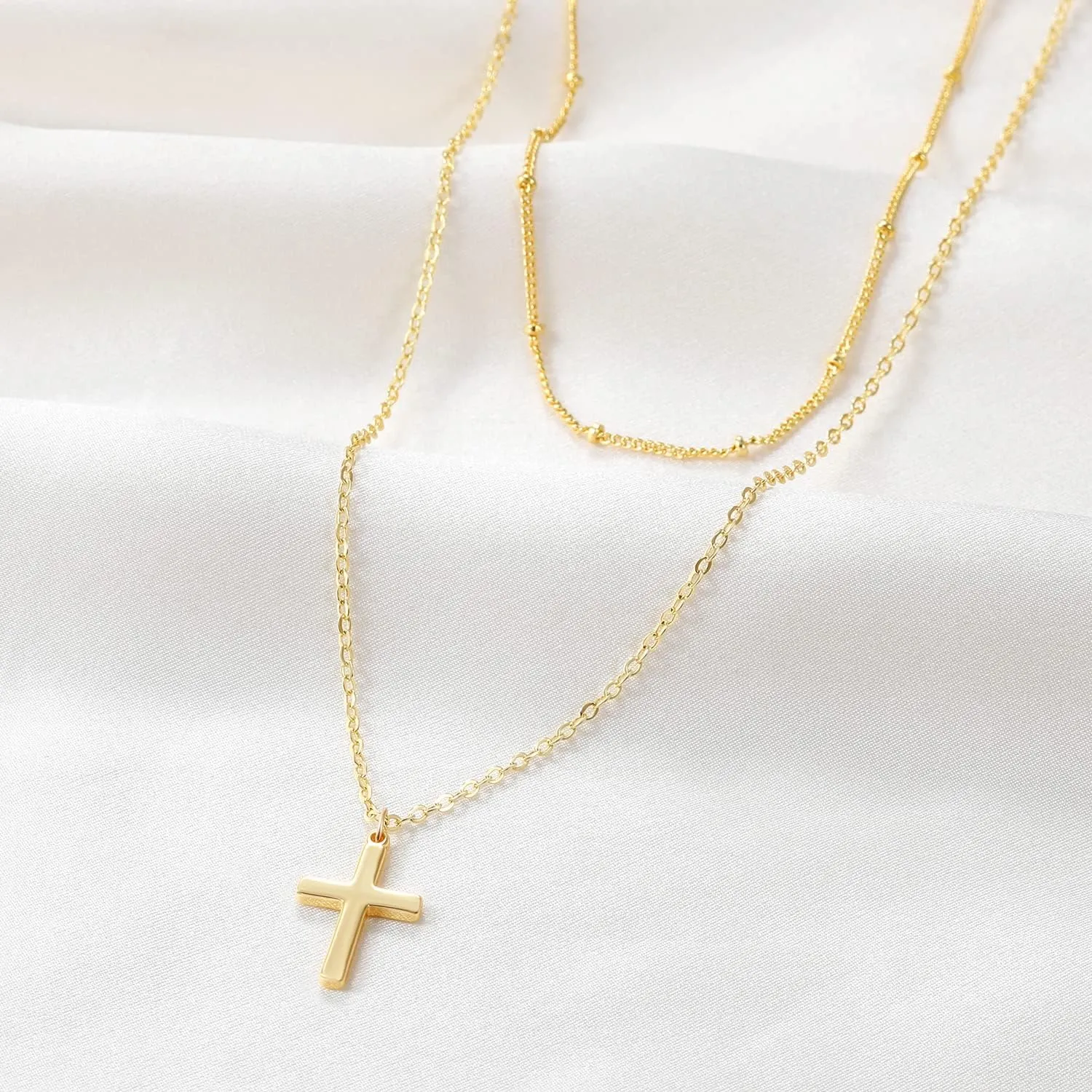 DEARMAY Dainty Cross Necklace for Women, Dainty 14k Gold Filled/Silver Cross Necklaces Simple Layered Small Cross Choker Necklace Thin Chain Necklaces Aesthetic Jewelry for Women Gift