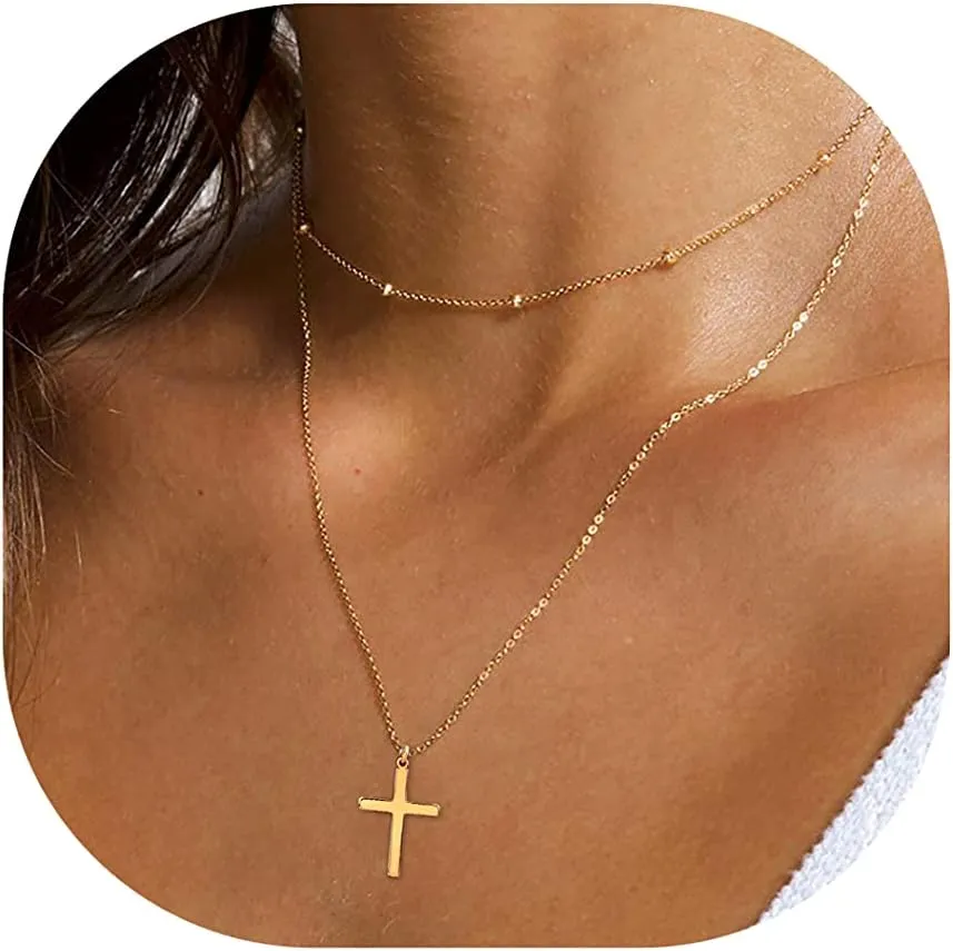 DEARMAY Dainty Cross Necklace for Women, Dainty 14k Gold Filled/Silver Cross Necklaces Simple Layered Small Cross Choker Necklace Thin Chain Necklaces Aesthetic Jewelry for Women Gift