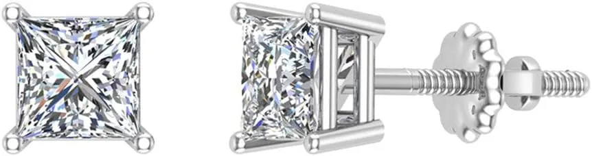 Diamond Earrings for women Princess Cut studs Gift Box Authenticity Cards (F, SI1)