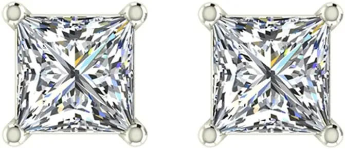 Diamond Earrings for womens Princess Cut studs 14K Gold Gift Box Authenticity Cards (G, I1)