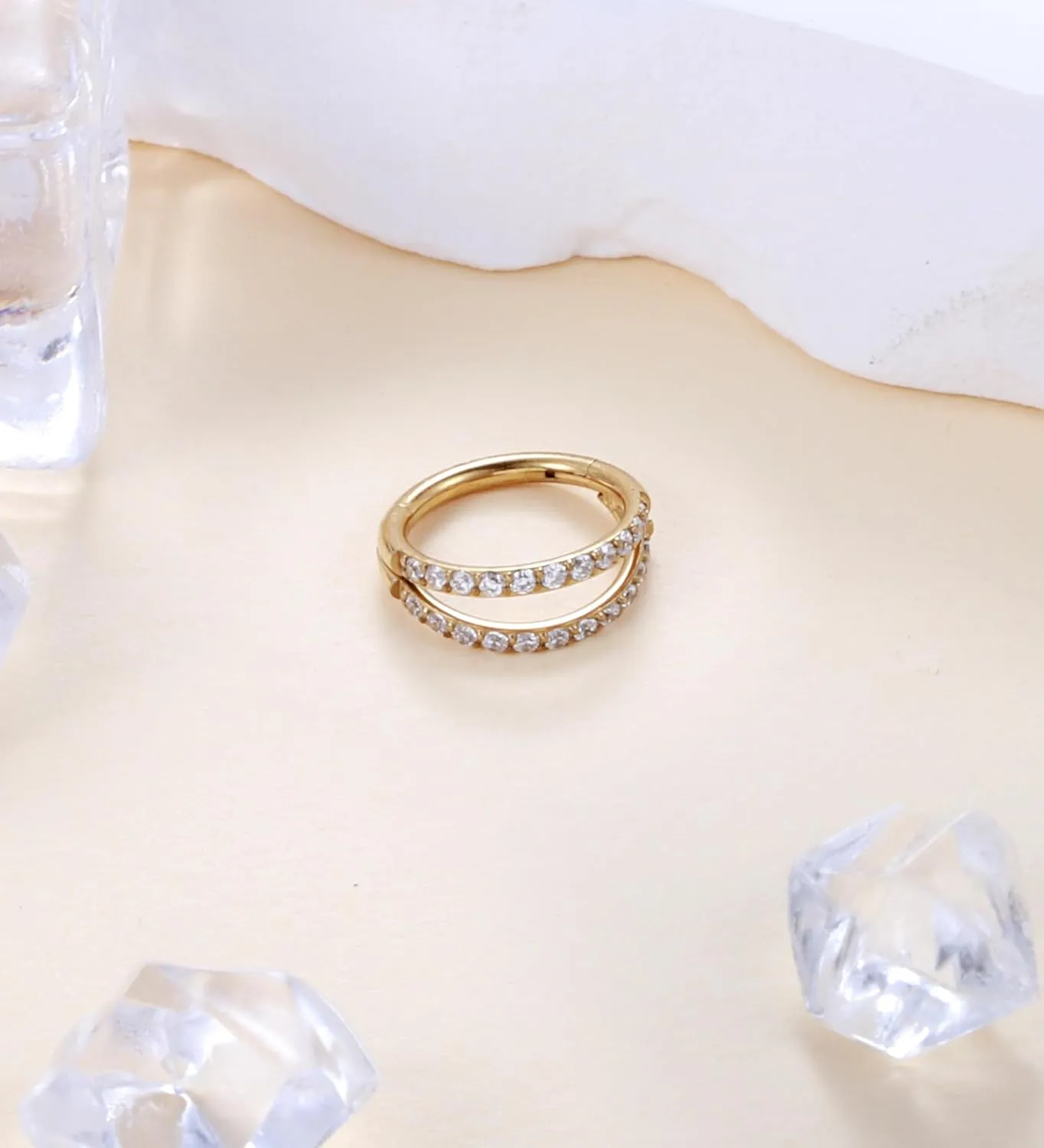 Double Hoop Nose Ring 316L Surgical Steel Nose Hoops 16G/18G Nose Piercing Jewelry Hinged Septum Clicker Lip Ring (16g(1.2mm)-8mm, Gold-CZ Double Nose Hoop)