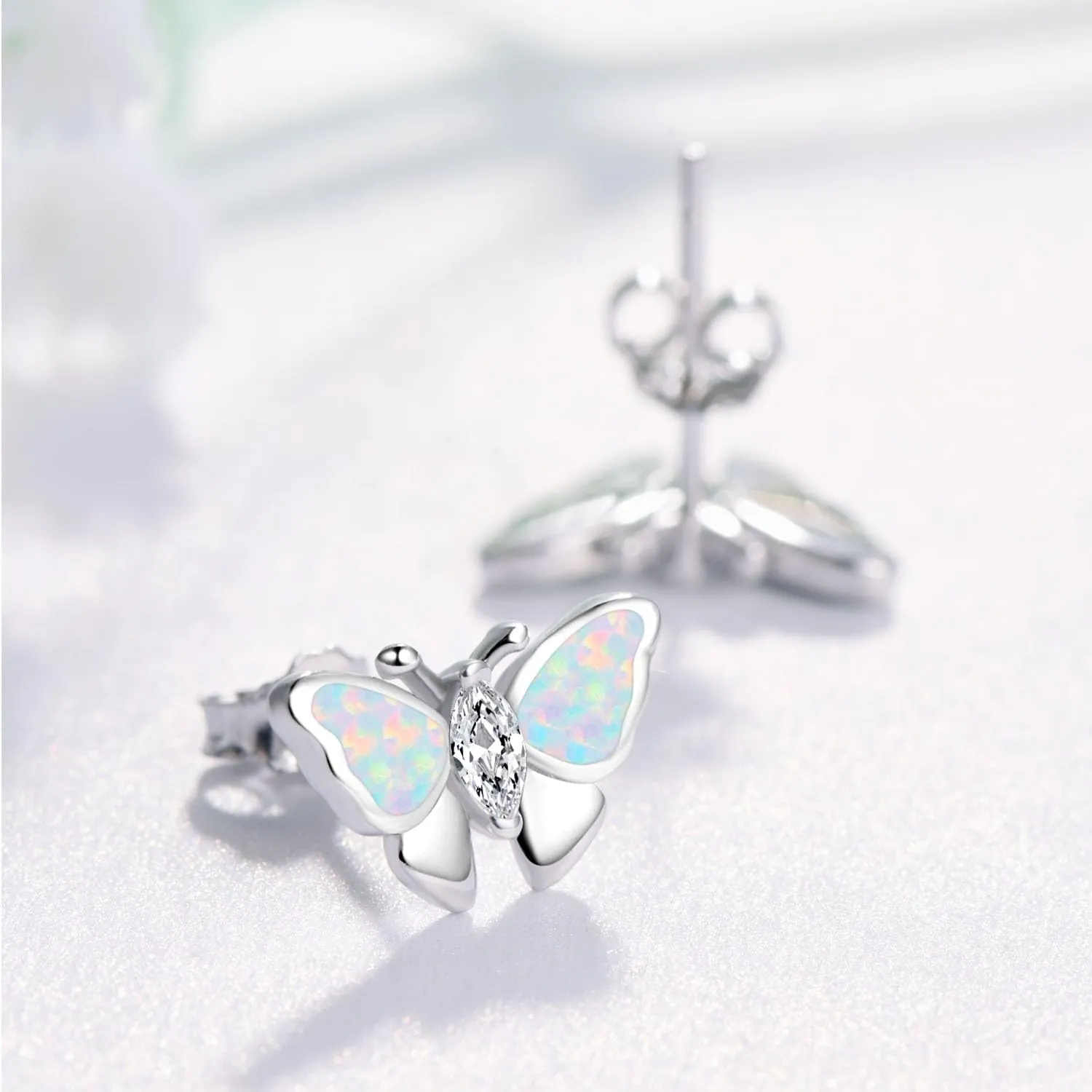 Dreamboat Opal Butterfly/Moon Butterfly Stud Earrings Sterling Silver Opal Butterfly Earrings Jewelry Gift for Women