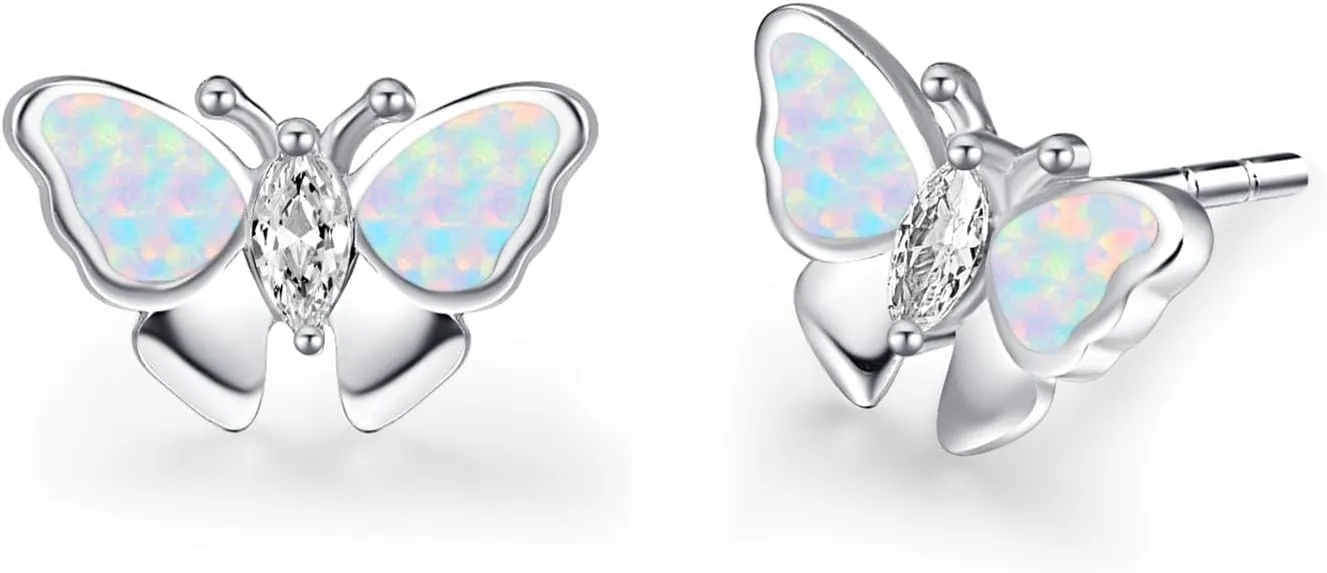 Dreamboat Opal Butterfly/Moon Butterfly Stud Earrings Sterling Silver Opal Butterfly Earrings Jewelry Gift for Women