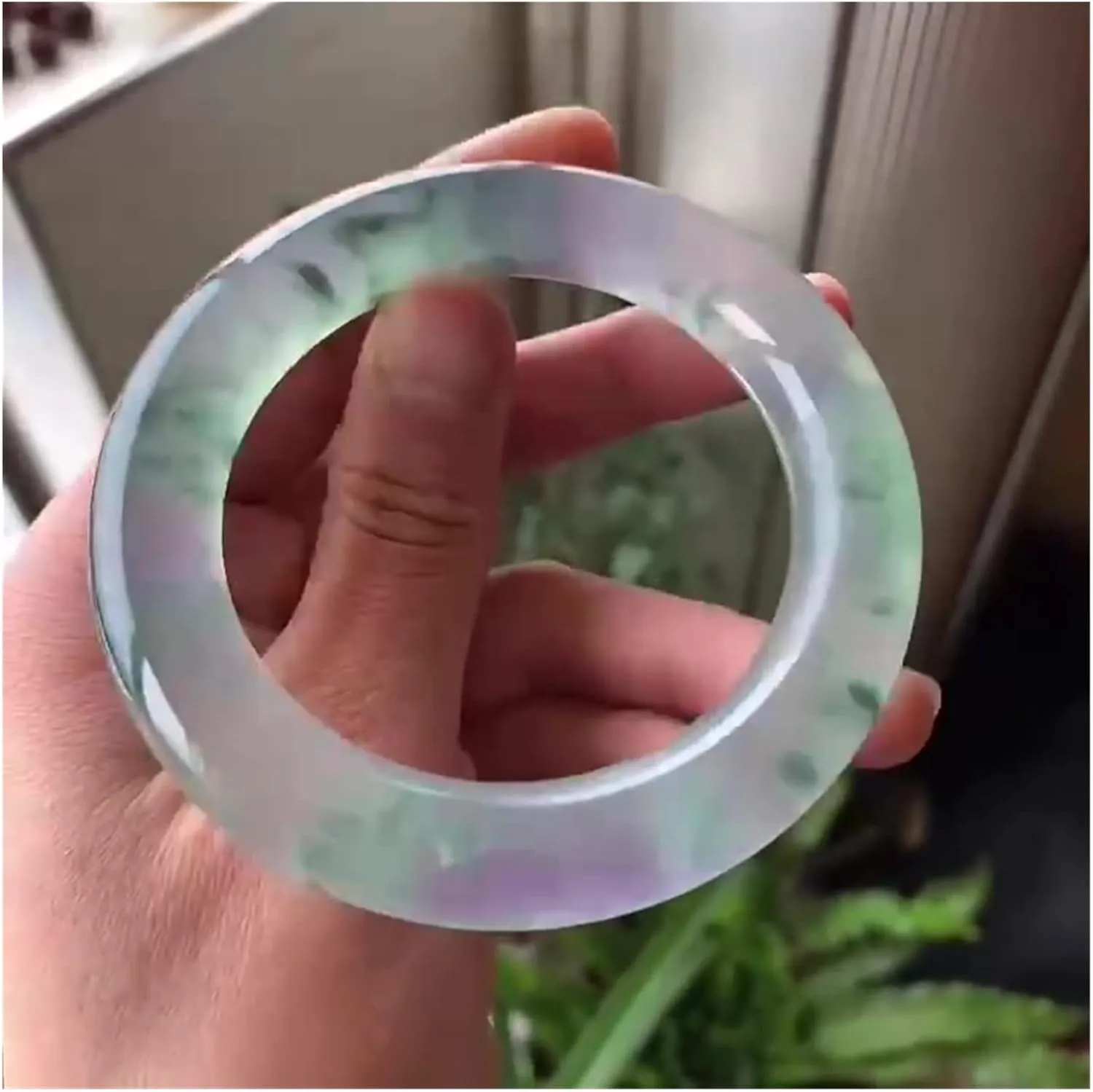 Ecology Pattern Color Natural Emerald Bangle High Ice Floating Flower Jadeite Handring Myanma Jade Bracelet Jewelry /1697 (Color : 54-56mm, Size : A)