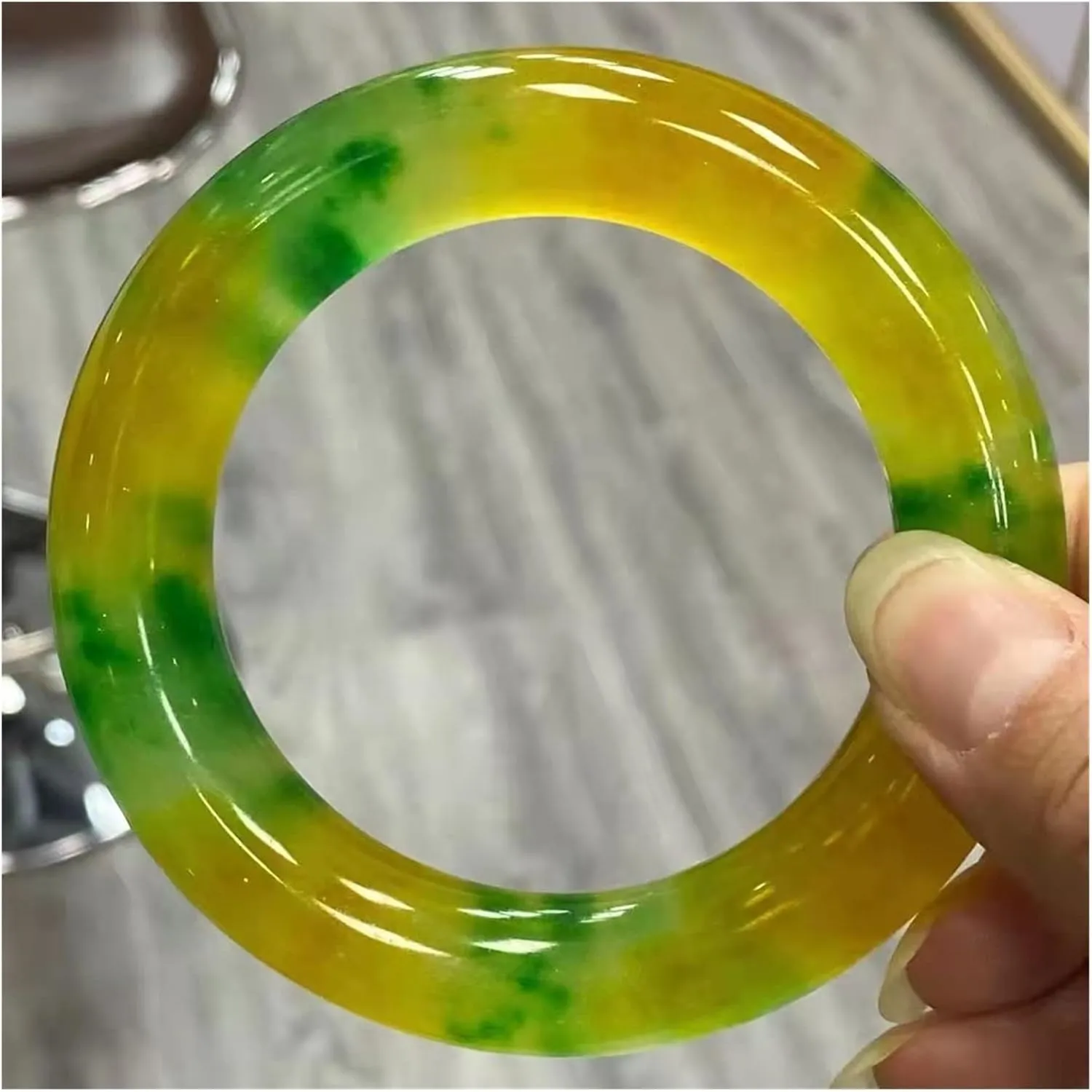 Emerald Bangles Class Ice Transparent Yellow Green Color Matching Jade Bangle Jade Bangle Give Women Gifts Jewelry /1685 (Color : A, Size : 57-58mm)