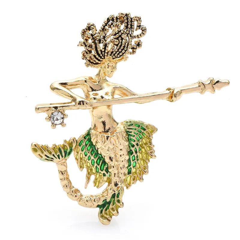 Enamel Mermaid Brooches For Women Unisex Vintage Fish Lady Party Casual Brooch