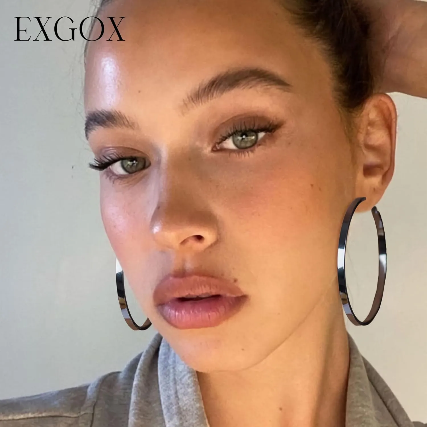 EXGOX Silver Hoop Earrings for Women - Sterling Silver & 14K Gold Plated - Hypoallergenic 925 Silver - Big Hoop Earrings (30/40/50/60/70mm)