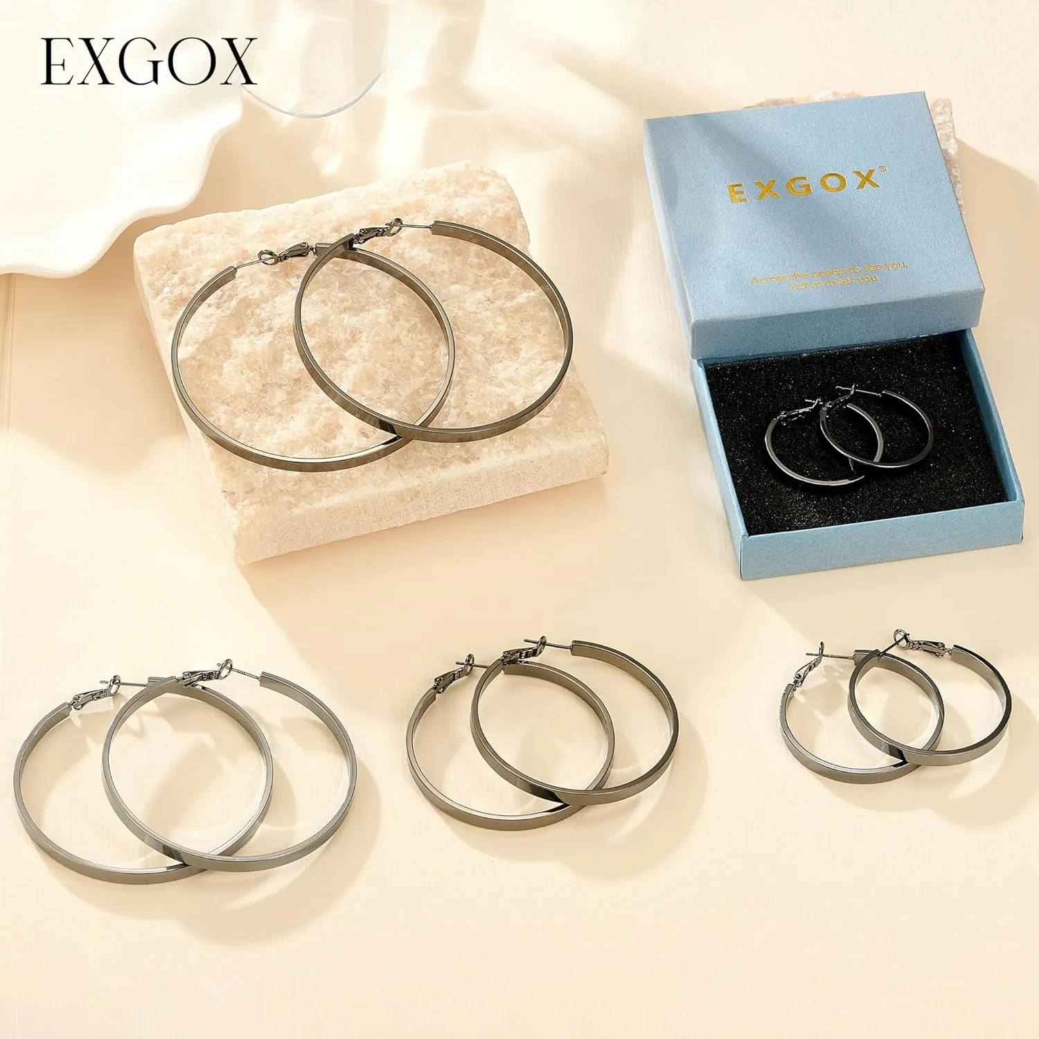EXGOX Silver Hoop Earrings for Women - Sterling Silver & 14K Gold Plated - Hypoallergenic 925 Silver - Big Hoop Earrings (30/40/50/60/70mm)