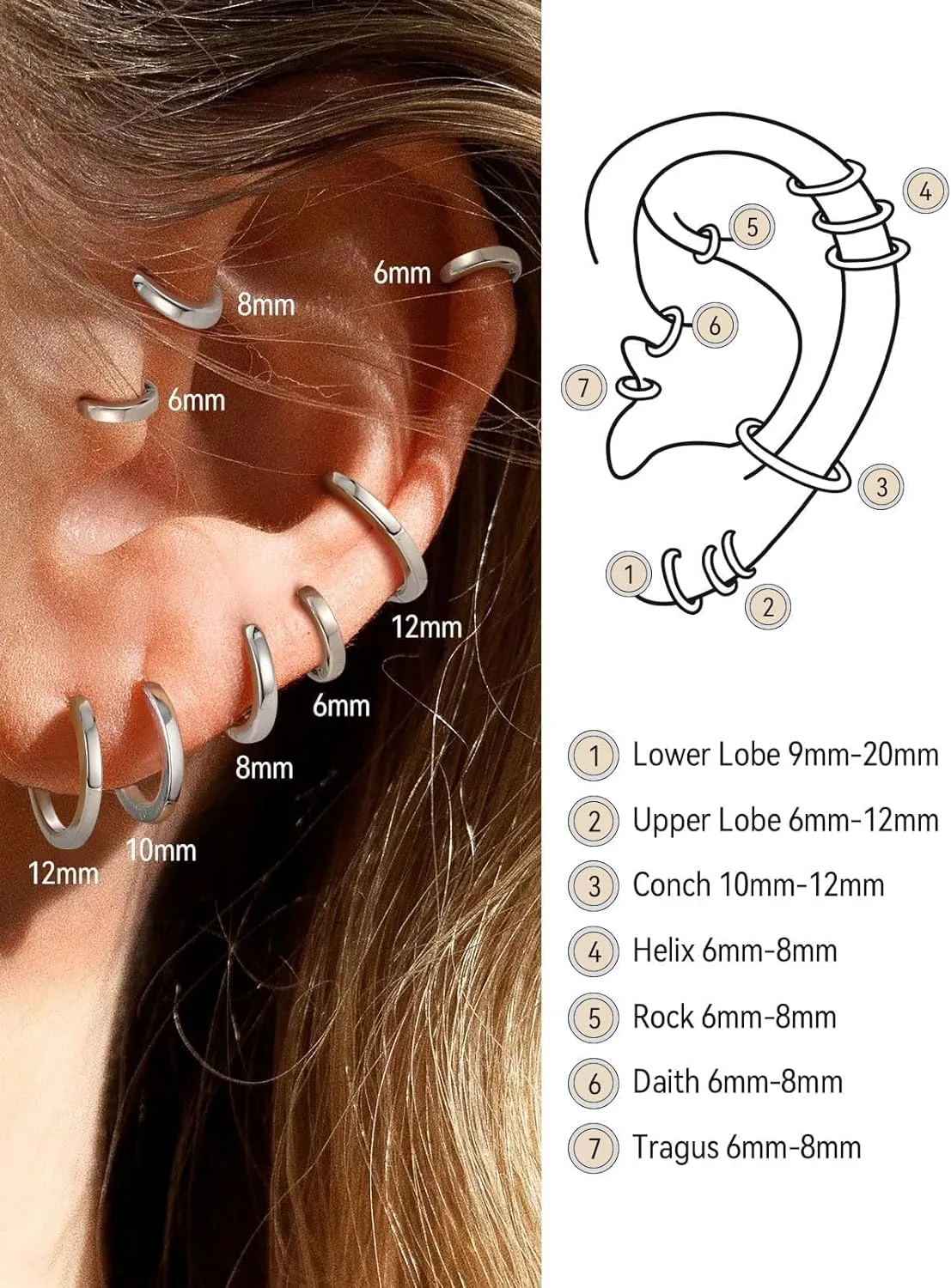 FaithHeart Sterling Silver Hoop Earrings for Women, Hypoallergenic Huggie Hoop Earrings Lightweight Small Cartilage Earrings Hoop Earring Dainty Everyday Earrings 6/8/10/12/14/15/16/18/20mm