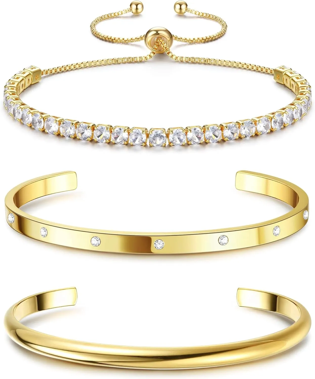 Fansilver 14K Gold Bracelets for Women Trendy Bangle Cuff Chain Bracelets Set Gold Plated Paperclip Bead Tennis Bracelet Chunky Gold Filled Bracelet Stack 3/4PCS