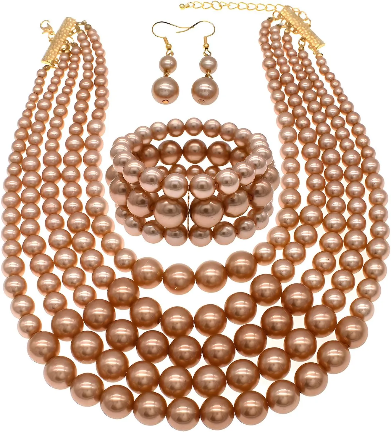 Faux Multi Pearl Necklace for Women Pearls Necklaces Bracelet and Earrings set for Wedding 1920s Costume Jewelry