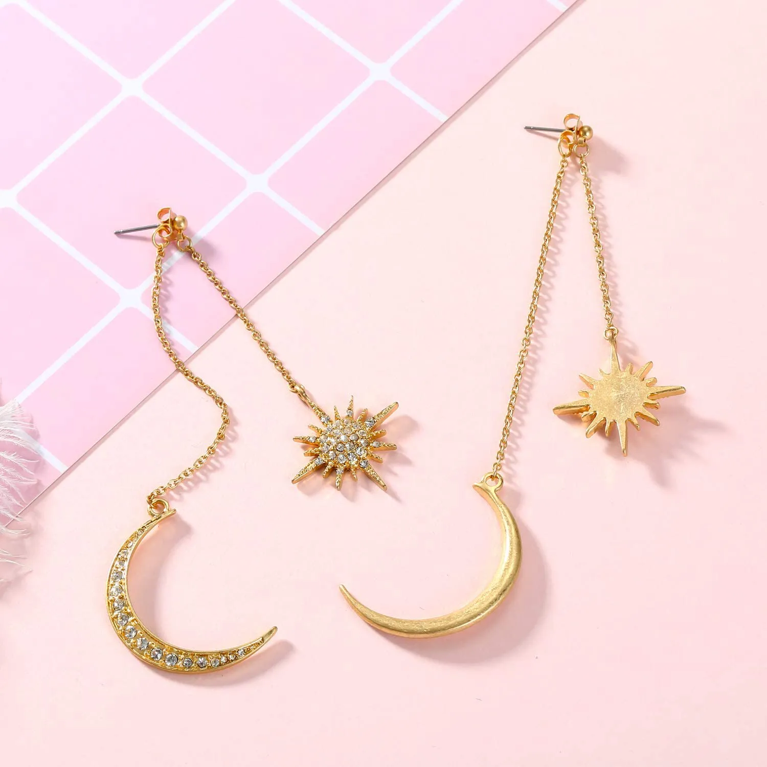 Feximzl Fashion Shiny Crystal Star Moon White Gold Color Drop Earrings Jewelry for Women Earring Jackets