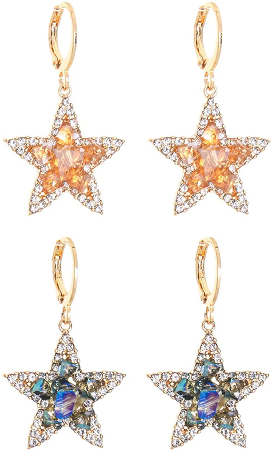Feximzl Fashion Shiny Crystal Star Moon White Gold Color Drop Earrings Jewelry for Women Earring Jackets