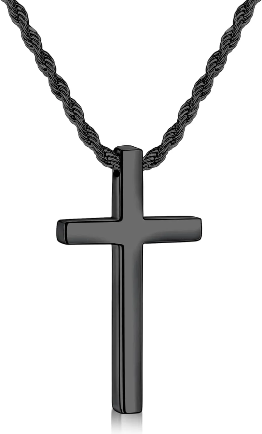 Fiusem Cross Necklace for Men, Mens Cross Necklaces with 2.5mm Rope Chain, Stainless Steel Pendant Chain 16-28 Inch, Jewelry Gift