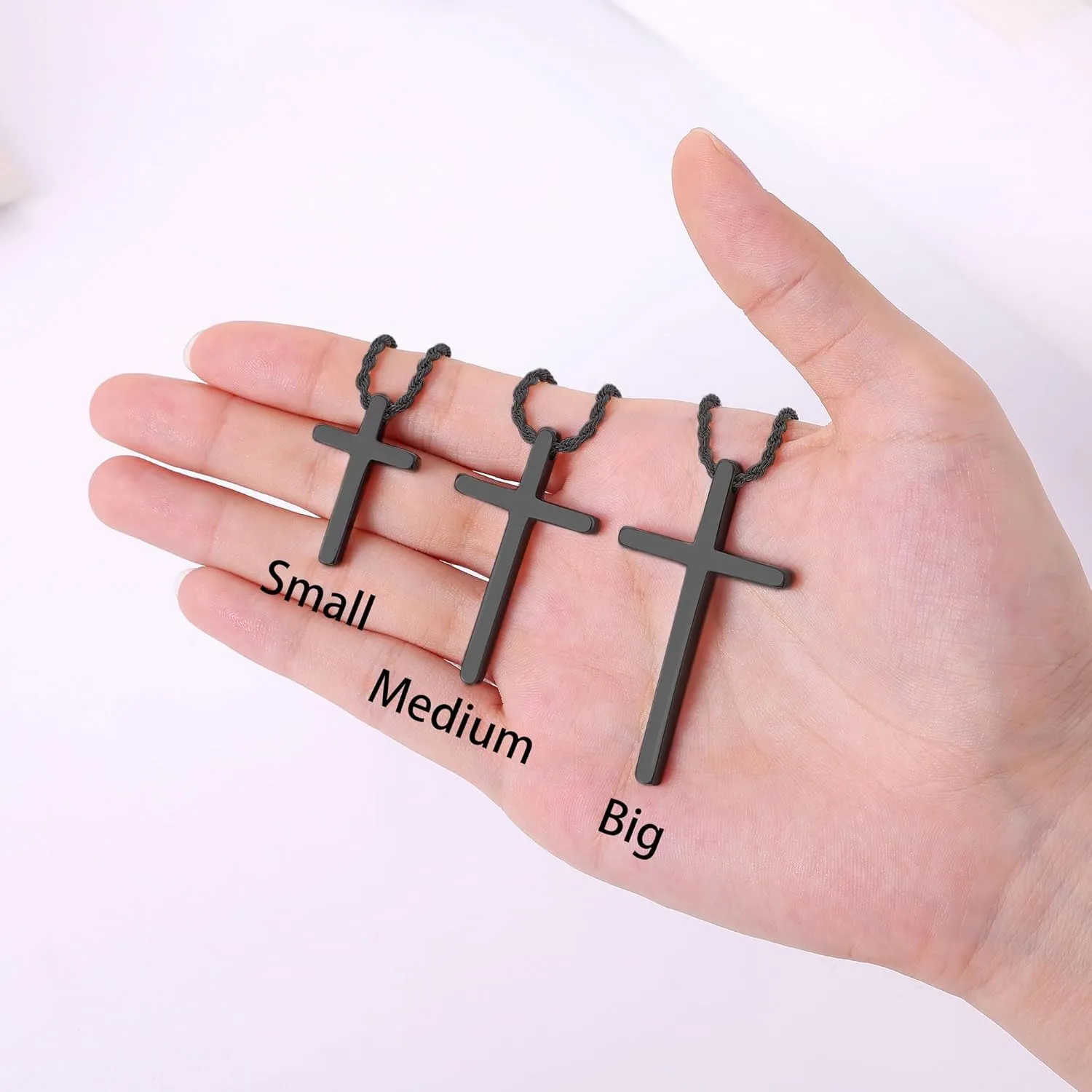 Fiusem Cross Necklace for Men, Mens Cross Necklaces with 2.5mm Rope Chain, Stainless Steel Pendant Chain 16-28 Inch, Jewelry Gift