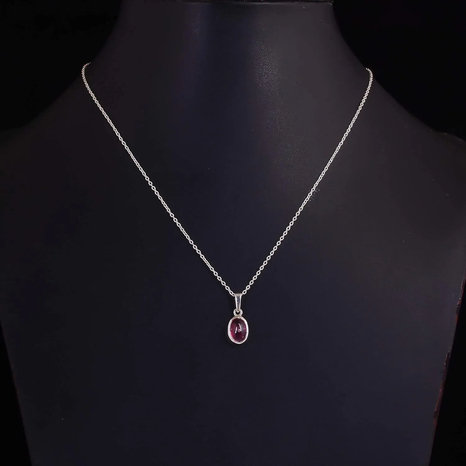 GEMKORA? Natural Pink Tourmaline Cabochon Gemstone Crystals Ethnic Tiny Dainty Bezel Pendant Necklace, Healing Gemstones, Birthstone, 925 Sterling Silver Jewelry 18 inch, Pendants for Women